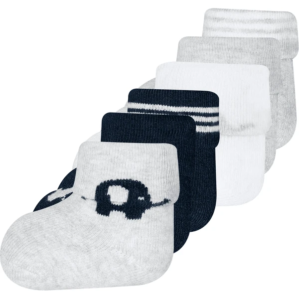 Ewers First Baby Socks 6 Pack Elephant Wit/Grijs/Blauw